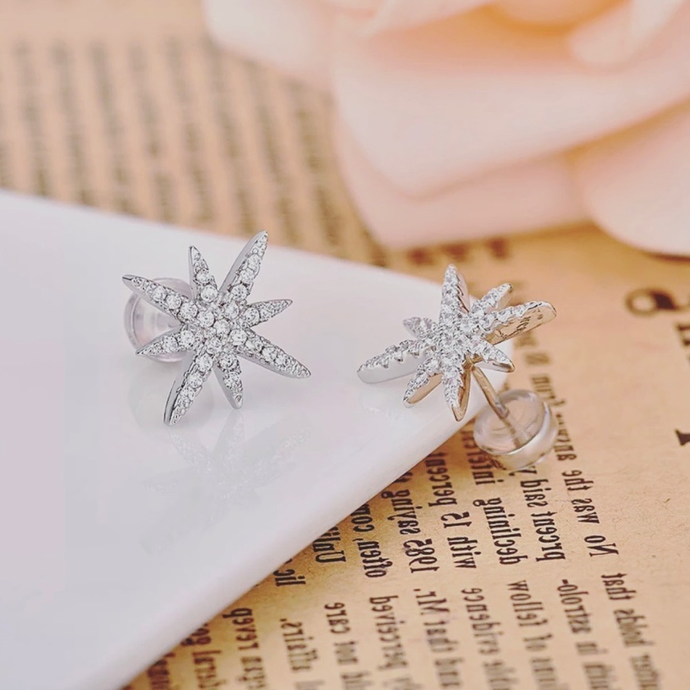 NEW White Gold-Plated CZ North Star Stud Earrings Inspired By Meghan Markle